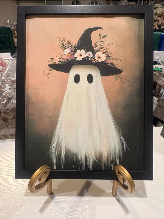 Boutique Other - Framed 8x10 Ghost with Floral Witch Hat Halloween Wall Art